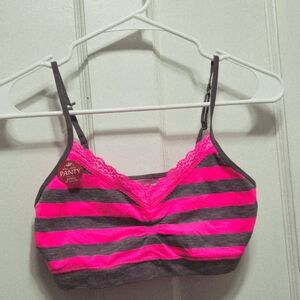 Gilligan & O'Malley Neon Pink and Gray Striped Bralette